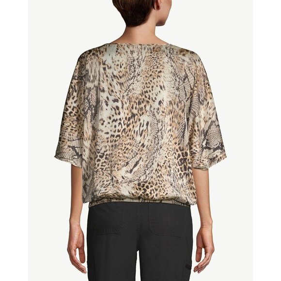 Chico's 3 Women's Animal Print V-Neck satin Poncho Top blouse Size XL - Picture 5 of 15